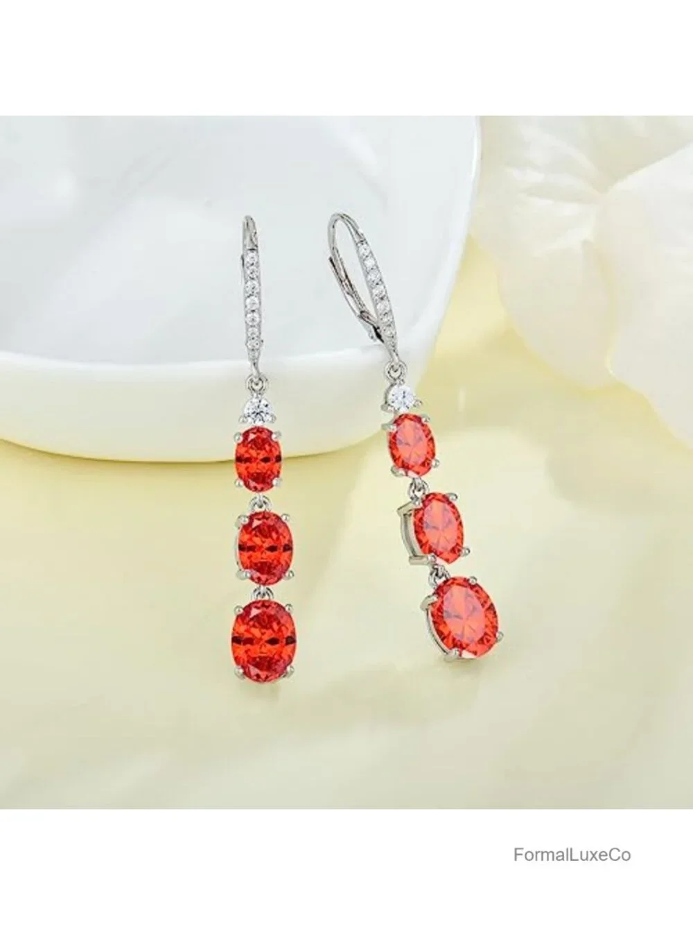 Sterling Silver 3-Stone Birthstone Leverback Drop Earrings Cubic Zirconia